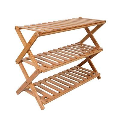 China (Size) Household 3-Tier Adjustable Multi-Function Folding Entryway Storage Organizer Shoe Shelf Bamboo for sale