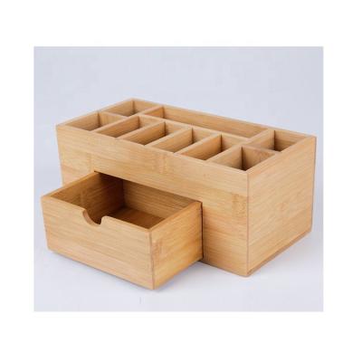 China Sustainable Wooden Bamboo Desktop Combined Small Stationery Storage Box For Space Saving for sale