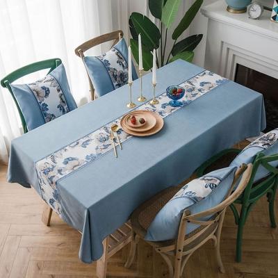 China Crochet People Embroidery Modern Printed Blue Polyester Round Table Cover For Outdoor Home Party for sale