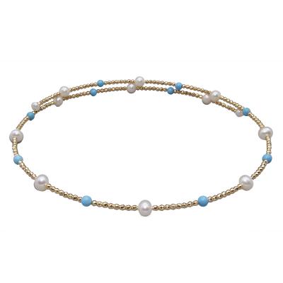 China TRENDY Multi Colored Beaded Choker Cuff Natural Turquoise Gold Pearl Freshwater Pearl Necklace for sale