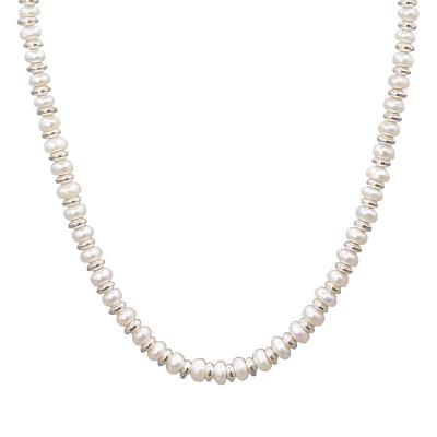 China CLASSIC Summer Stainless Steel Beaded Genuine Natural Freshwater Pearl String Necklace for sale