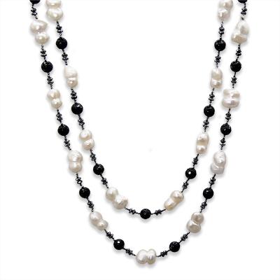 China Real CLASSIC Stone Black Stone Chunky Long Bead Endless Natural Fashion Freshwater Pearl Necklace for sale