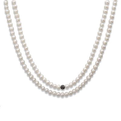 China CLASSIC Classic Long Beaded Endless White Natural Cultured Pearl Necklace Freshwater Jewelry for sale