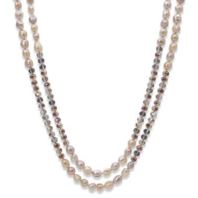 China CLASSIC Fashion Long Beaded Crystal Big Baroque Freshwater Pearl Handmade Knotted Glass Necklace for sale