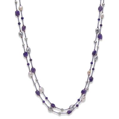 China CLASSIC Multi Colored Beaded Amethyst Long Beaded Gemstone Baroque Freshwater Pearl Necklace for sale