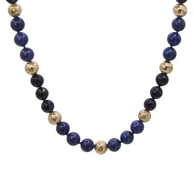 China Chunky Chunky Stone Black Blue Multi Color 12MM Lapis Lazuli Stone Necklace For Women for sale