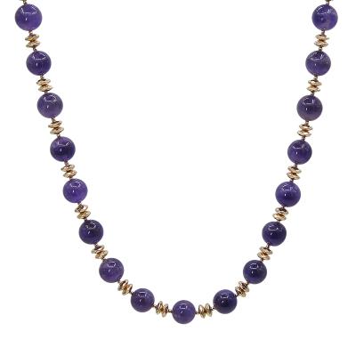 China Chunky Big Purple Natural Gem Stone 14MM CLASSIC Amethyst Fashion Choker Beaded Necklace for sale