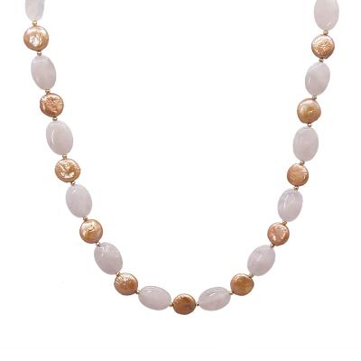 China Designer Dainty Natural Fresh Water Pearl FASHIONABLE Pink Rose Quartz Choker Necklace for sale