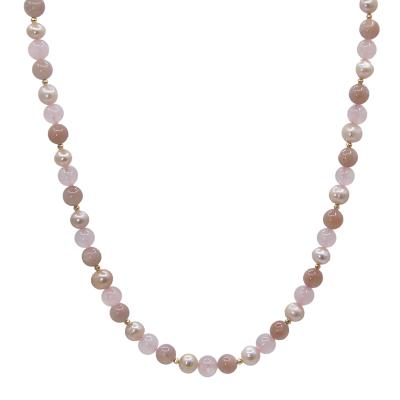 China CLASSIC Multi Gemstone Beaded Real Freshwater Pearl Rose Quartz Necklace For Women Gift for sale