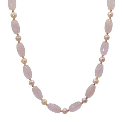 China Trendy Designer Natural Stone Multi Pearl Freshwater Rice Rose Quartz Necklace for sale