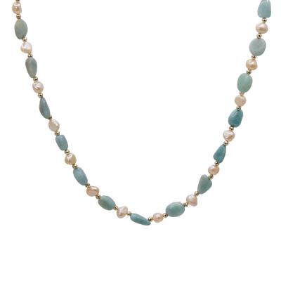 China Fashionable Stone Fancy Natural Irregular Pink Amazonite Baroque Freshwater Pearl Necklace Set for sale