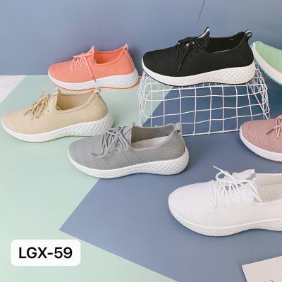 China Latest Fashion Trend Style Solid Color Steal Breathable Knit Shoes Woman Casual Shoes Walking Style Shoes for sale