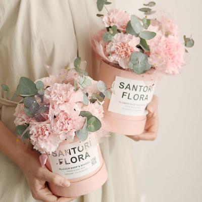 China Recyclable Round Small Hug Bucket Teacher's Day Flower Packaging Gift Box Rose Flower Gift Box Soap Flower Gift Box for sale