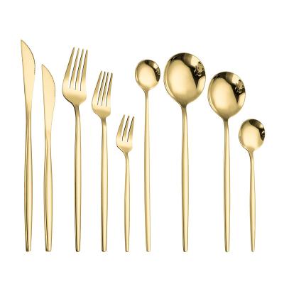 China Viable Wedding Party Tableware Set Stainless Steel Gold Matte Plated Flatware Set Fork Knife Spoon Hotel Restaurant Cutlery Set for sale