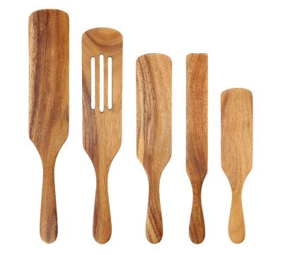 China Handmade Modern Custom Non Stick 5pcs Acacia Wood Spurtles Set Kitchen Utensils Spatula Tools for sale