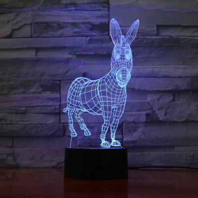 China Eco-friendly Cute Donkey 3D Led Night Light Led Acrylic Colorful Lights Hologram Kids Table Lamp Atmosphere Usb Led Lamp for sale