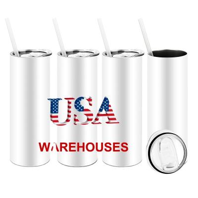 China Sustainable USA Warehouse 25 Packs of 20 oz Sublimation Blanks Mugs Skinny Tumbler Bulk Insulated White Tumblers Coffee Water Cup Lids Straws for sale