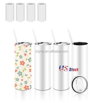 China Stocked Skinny 20 oz USA Warehouse White Empty Sublimation Tumbler Straight Mugs With Slide Lid And Straw for sale