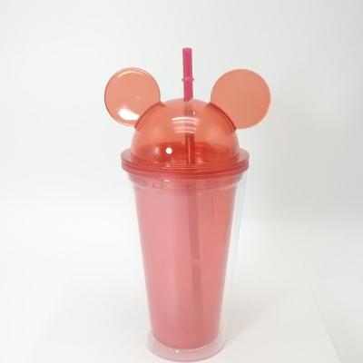 China Wholesale 16oz Plastic Double Walled Mickey Tumbler Mouse Ear Cup Bpa Stocked Acrylic Cup With Lid And Straw for sale