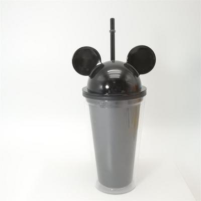 China Stocked Double Walled Bpa Minnie Mouse 16oz Wholesale Ear Tumbler Free Plastic Tumbler Cups In Bulk With Lid And Straw for sale