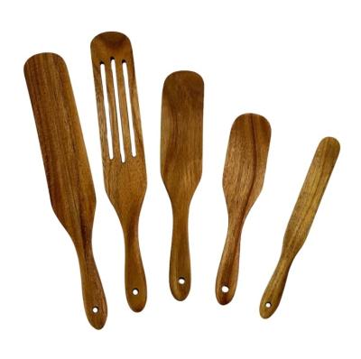 China Sustainable Bamboo Non-Stick Acacia Wood Spatula 4 Piece Cooking Salad Stirring Tools Spurtle Cookware Set for sale