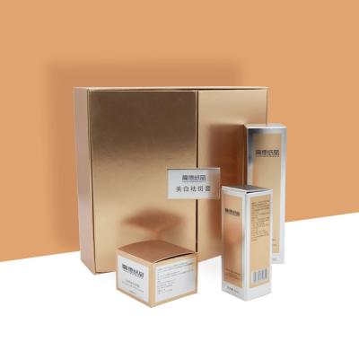 China High Quality Luxury Golden Recyclable Customized Cosmetic Gift Set Packaging Box For Skin Care Makeup Paper Box for sale