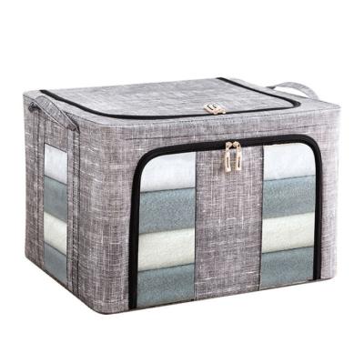 China 150L Storage Supply Double Windows Storage Box Folding Steel Frame Storage Bins Head Storage Box Nonwoven Fabric Home Organizati for sale