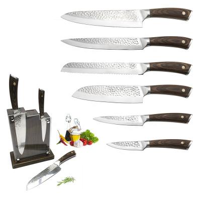 China Hip-home stainless steel juego de cuchillos Pakka wooden handle factory viable new design cooking kitchen knives cuchillos de cocina for sale