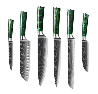 China Viable Hip-house 6 Pcs Damascus Pattern Bread Santoku Sushi Chef Knife coltelli da cucina stainless steel kitchen knife set for sale