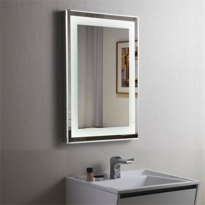 China Bright Hotsale Tempered Shipping Clean Glass LED Silver Bathroom Safety Mirror With Sandblasting for sale