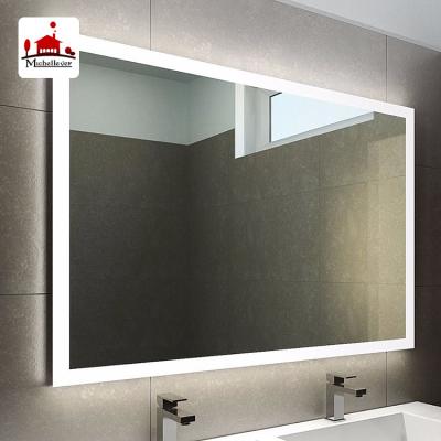 China Hotel Decorative Lighted Frameless Fancy Dressing Mirror Design Cheap Rectangle Bathroom Wall Mirror With LED Light for sale