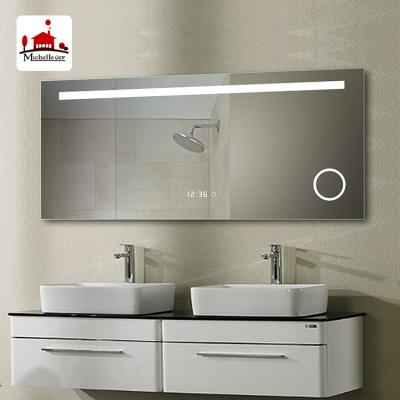 China Hotel Bath Vanity Lighted Wall Mirror With Noble Switch Light Radio Noble Frameless Bathroom Mirror With Magnifying Glass for sale