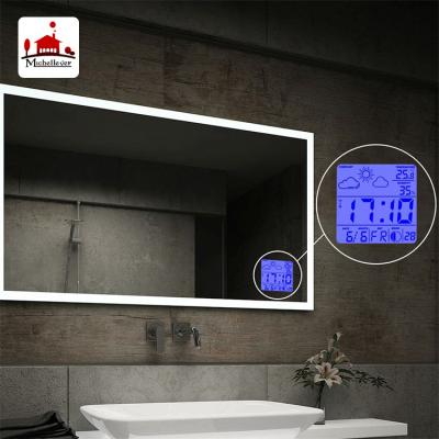 China Illuminated Led Lighting Mirror With Function Hotel Digital Clock Radio Modern Stylish Illuminated Electric Bath Mirrors for sale