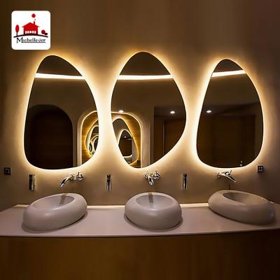 China Large Fashion Frameless Wall Mounted Wall Mounted Vanity Mirrors Modern Illuminated Irregular Shaped Backlit Bathroom Mirror for sale