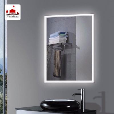 China Hairstyle Bright Silver Rectangular Wall Mirrors 80x60cm Wall Mount Lighted Backlit Led Bathroom Mirror for sale