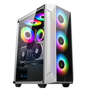 China Computer Gaming Desk KINGDOM White/Black Front Panel & Left Side Panel With Tempered Glass RGB Fan ATX Mid Tower Gam for sale