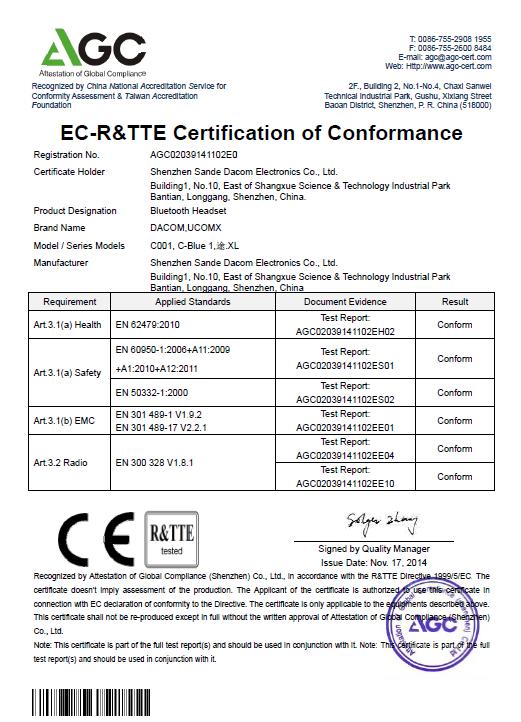 CE - Shenzhen Sande Dacom Electronics Co., Ltd.