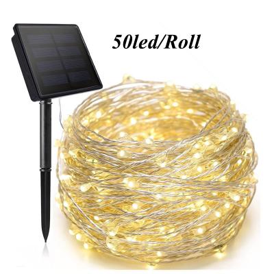 China 8 Modes 50Led Garden 7m Waterproof Christmas Mini Rice Chain Copper Decoration Flexible Holiday Lighting Led Solar String Lights for sale