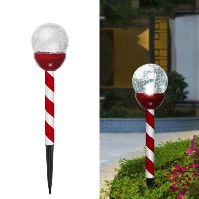 China Solar Built-in Candy Cane Crackle Christmas Landscape Light from the Garden Waterproof Outdoor Plastic LED Glass Ball Garden for sale