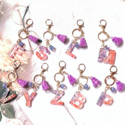 China Wholesale Custom Bling Decoration OEM Logo Resin Tassel 3d Letter Key Chain Pink Initial For Women for sale