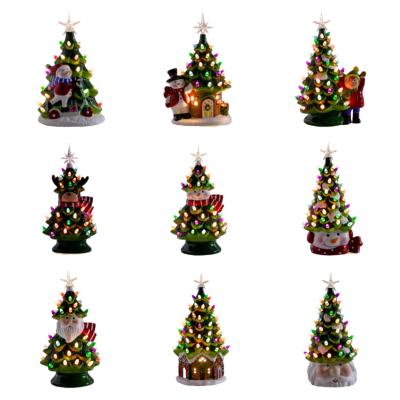 China 2021 Decoration Custom Table Decoration Led Light Gift Snowman Ornaments Ceramic Christmas Tree for sale