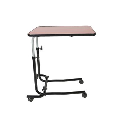 China Adjustable Wooden Dining Table Medical Equipments Hospital Swivel Casters Dining Hospital Over Bed Tray Table for sale