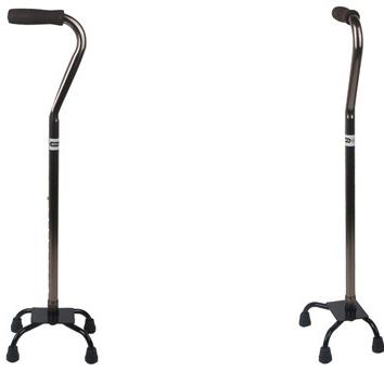 China Cheap Basic Rehabilitation Steel Quadruple Walking Aids And Tripod Wheels Walking Cane Free Standing Walking Stick for sale