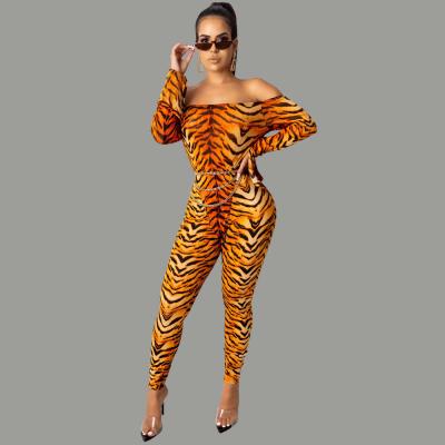 China New Breathable Women's One Shoulder Jumpsuit Leopard Print Slim Off-the-Shoulder Overalls for sale