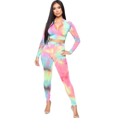 China New Breathable Tie Dye Zipper Fashion Top And Top Casual Pant Suit for sale