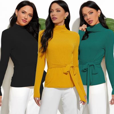 China Autumn Polyester-Cotton Women's Long Sleeve Sweater Top Breathable High Neck Pullover for sale