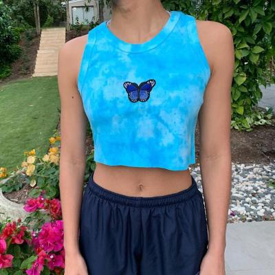 China Hot Selling 2020 Summers New Breathable Fashion Butterfly Embroidered Slim Vest Women All-match Top for sale