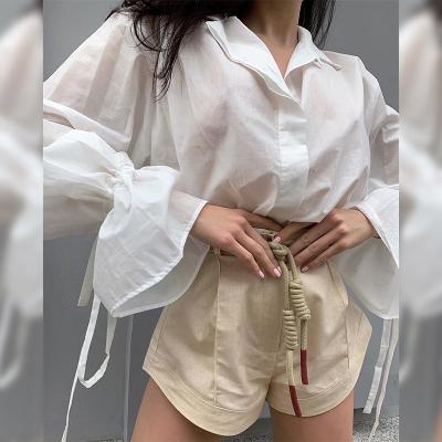 China Autumn And Winter New Women&'s Blouse Women's Sunscreen Slim Shirt Trumpet Sleeve Fashion Street Style Straight Breathable for sale