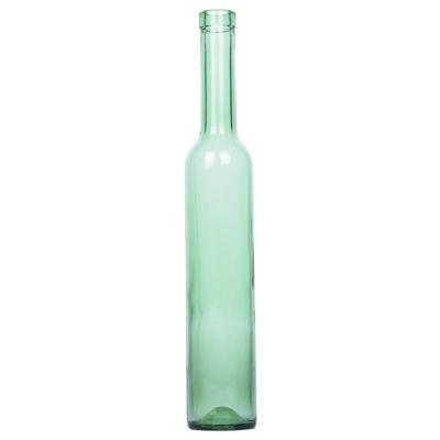 China Hot Selling Beverage Manufactures Cheap Wholesale Empty Light Green Round 375ML Glitter Glass Wine Bottle For Wine Drinking for sale