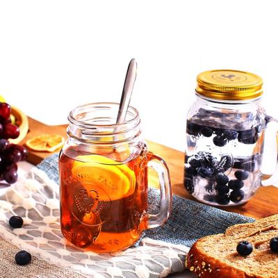 China Freshness Preservation Wholesale 16OZ Clear Drinking Jar Mason Jar With Handle For Juice for sale